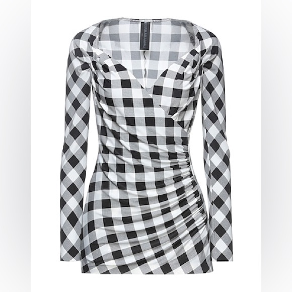 NWOT Norma Kamali Black & White Buffalo plaid Faux Wrap Top, size M - Picture 1 of 8
